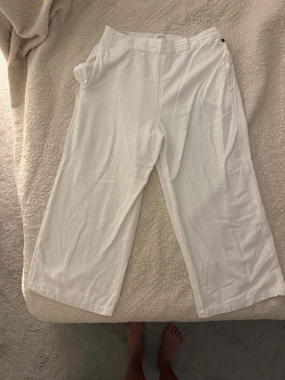 Roxy Wide Leg Pants Size XL White Pull-On Casual Cropped
